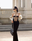 Ninamo Strapless Corset Two Piece Maxi Dress Black Nude