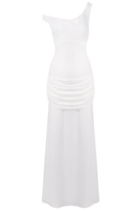 Ryron One Shoulder Corset Draped Maxi Dress In White