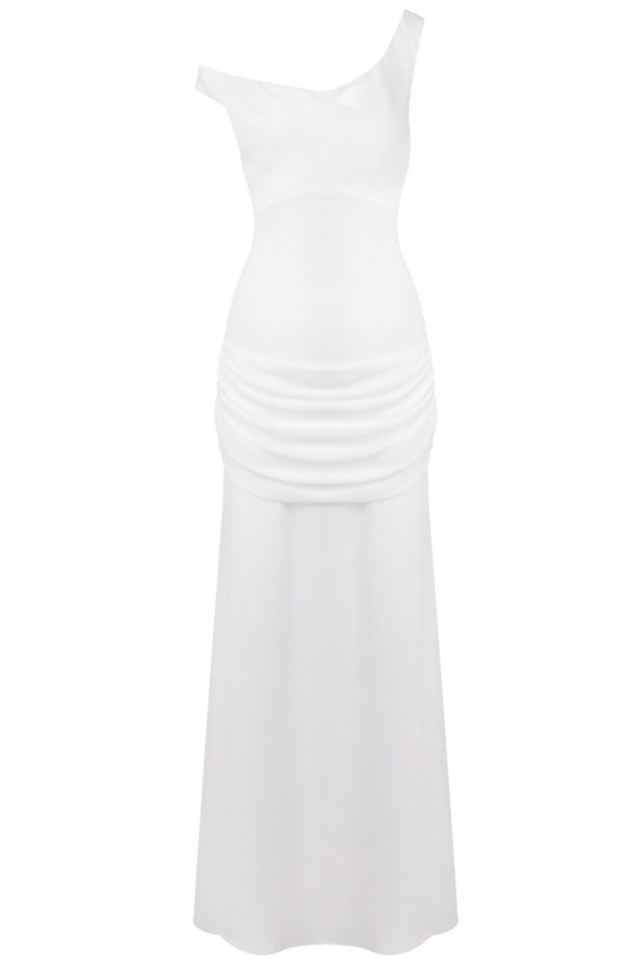 Ryron One Shoulder Corset Draped Maxi Dress In White