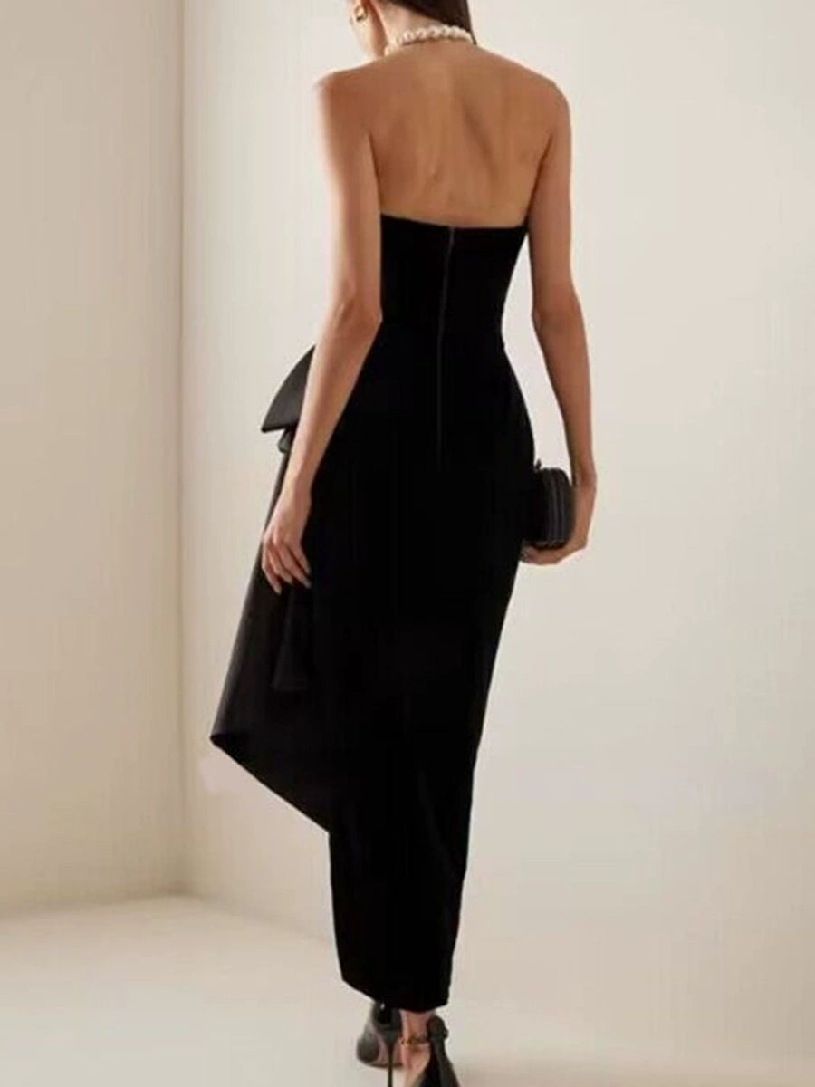 Faron Strapless Bow Maxi Velvet Dress In Black