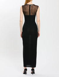 Nakia Sleeveless Mesh Insert Maxi Dress In Black