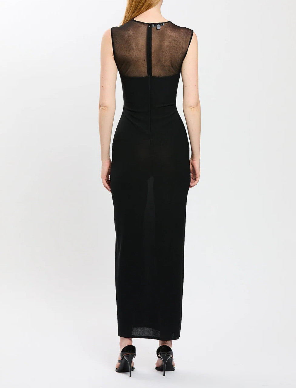 Nakia Sleeveless Mesh Insert Maxi Dress In Black