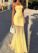 Raziela Strapless Mermaid Mesh Maxi Dress In Yellow