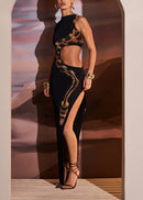 Dualyte Snake Printed Cutout Maxi Dress