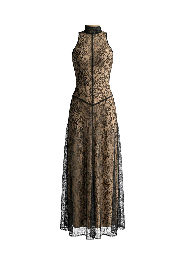 Cyalith Lace A Line Maxi Dress In Black