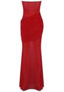 Gryen Strapless Draped Detail Maxi Dress In Red