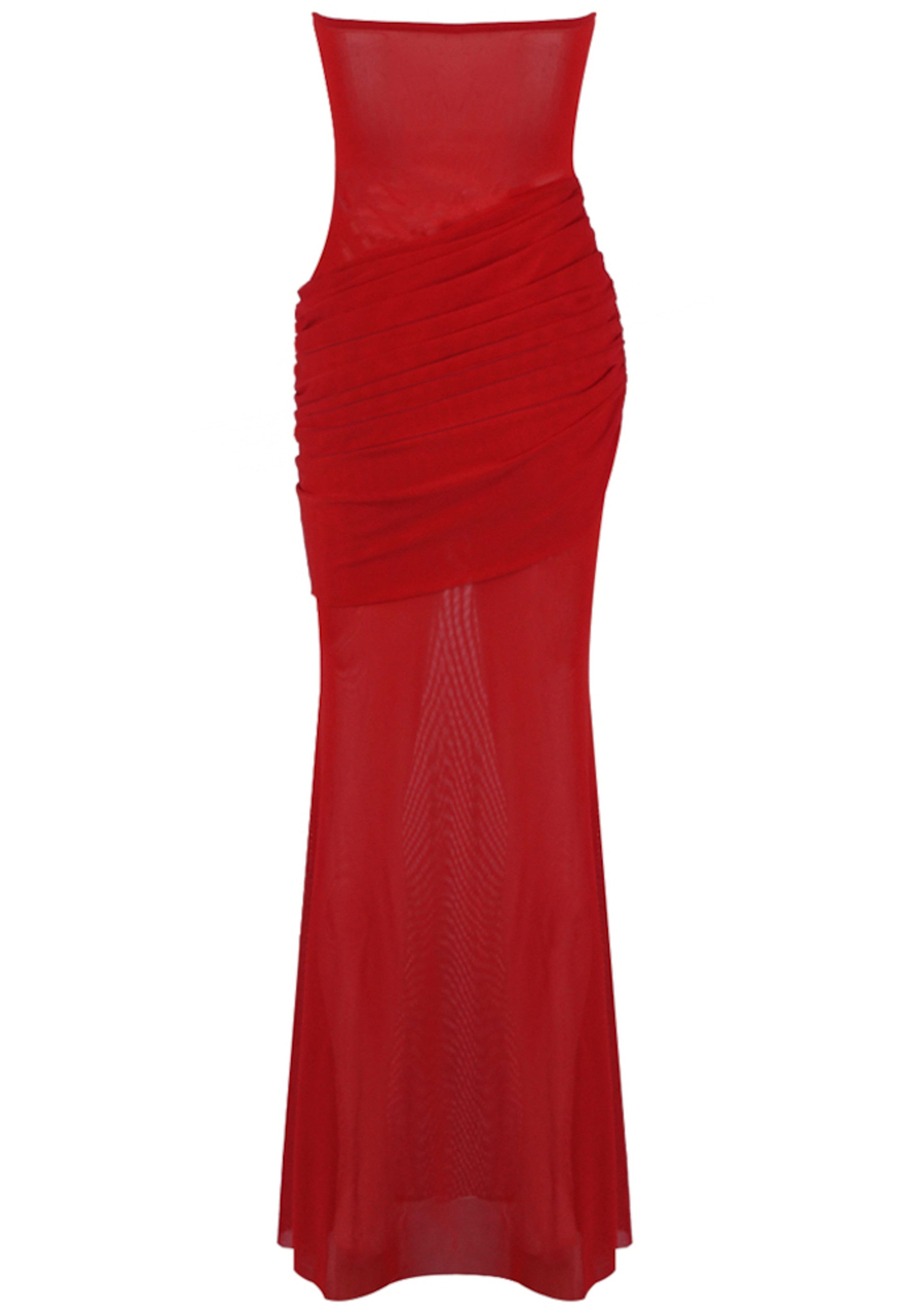 Gryen Strapless Draped Detail Maxi Dress In Red
