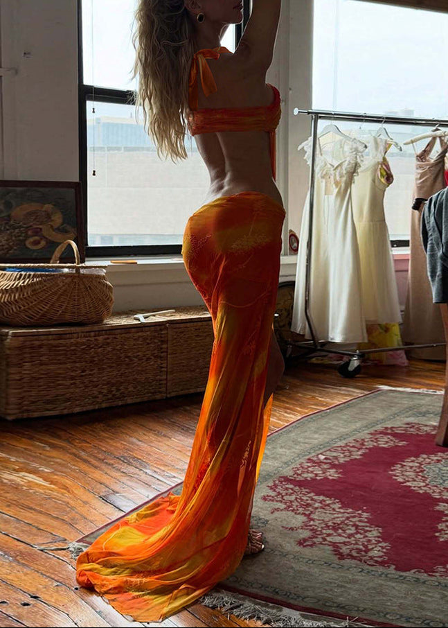 Chalsie Halterneck Printed Split Maxi Dress