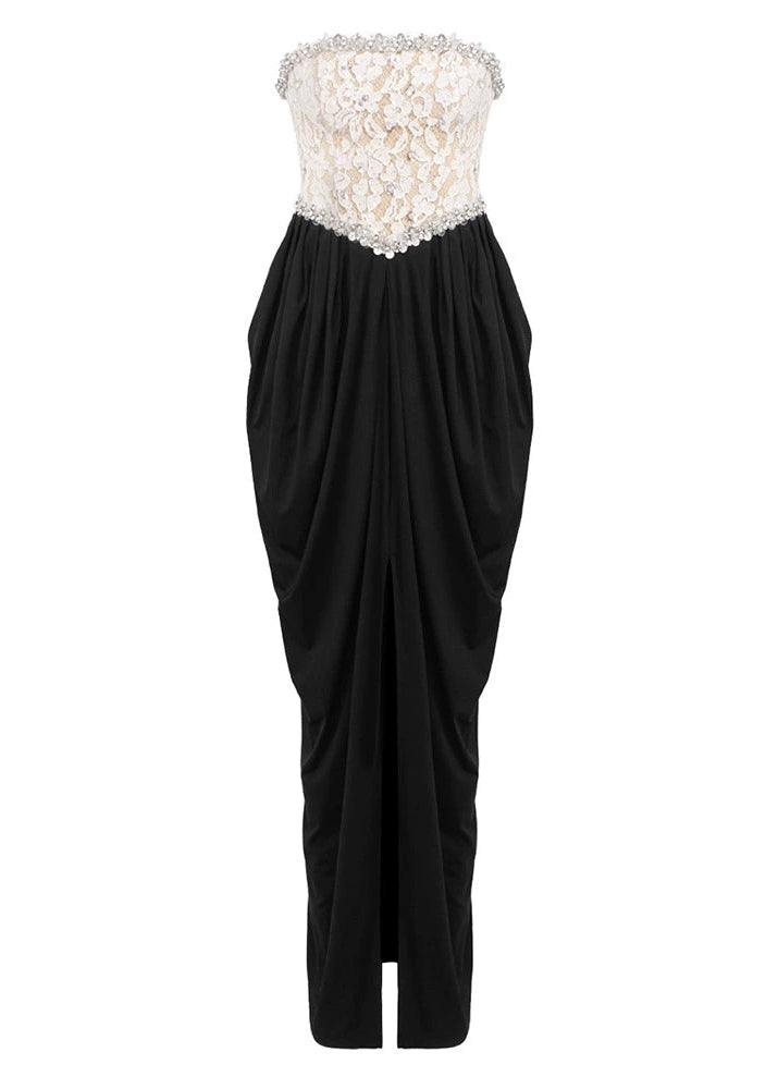 Finlay Lace Beaded Strapless Maxi Dress