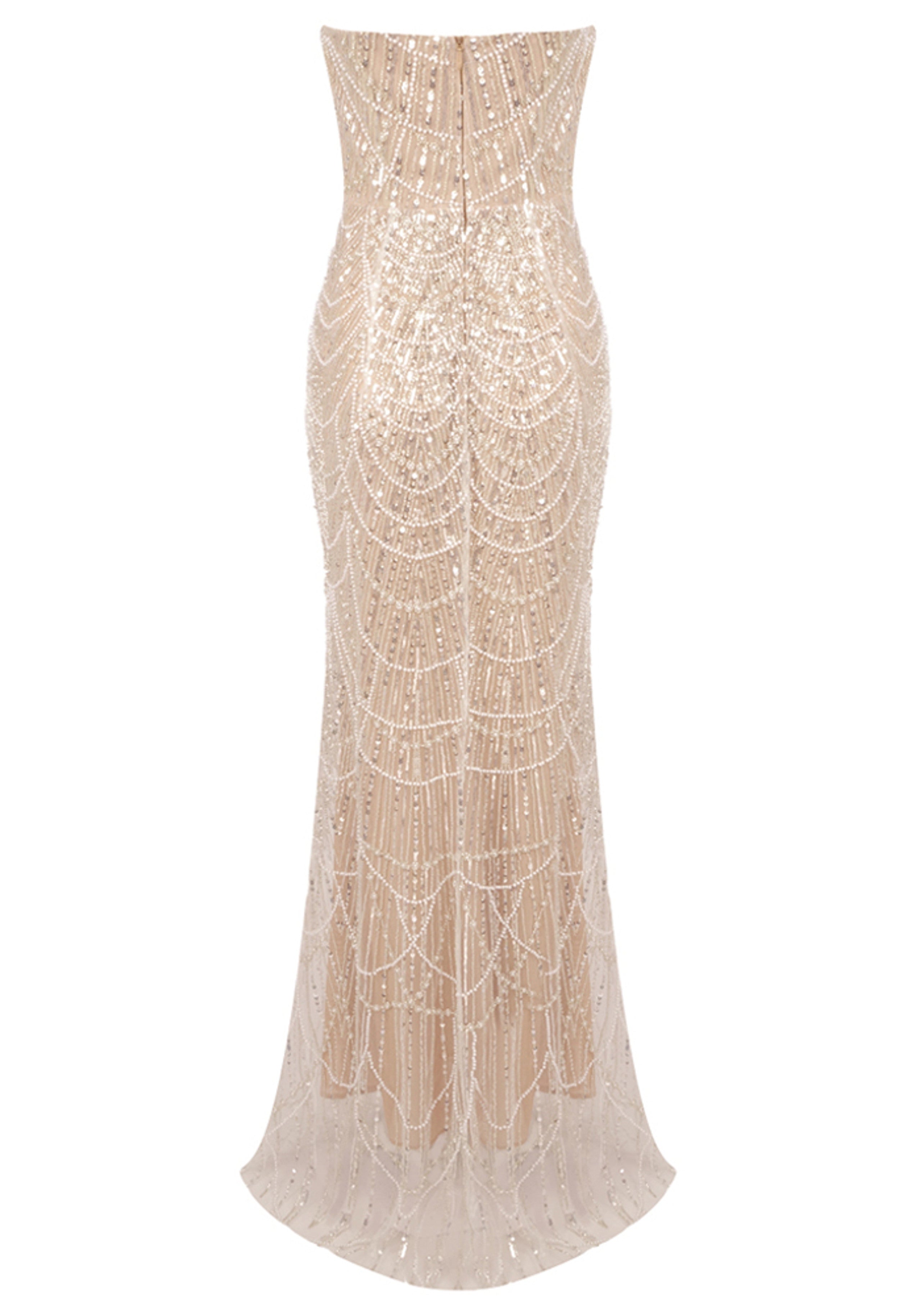 Eorland Strapless Pearl Sequin Maxi Dress In Nude – Night Novas