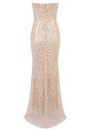 Eorland Strapless Pearl Sequin Maxi Dress In Nude