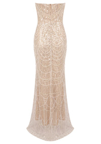 Eorland Strapless Pearl Sequin Maxi Dress In Nude
