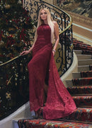 Minya One Shoulder Draped Lace Maxi Dress In Burgundy