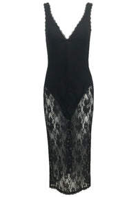 Fariba Scalloped Lace Midi Dress In Black