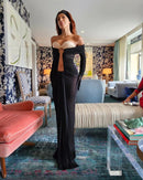 Gloria Long Sleeve Bustier Ruched Mesh Maxi Dress In Black