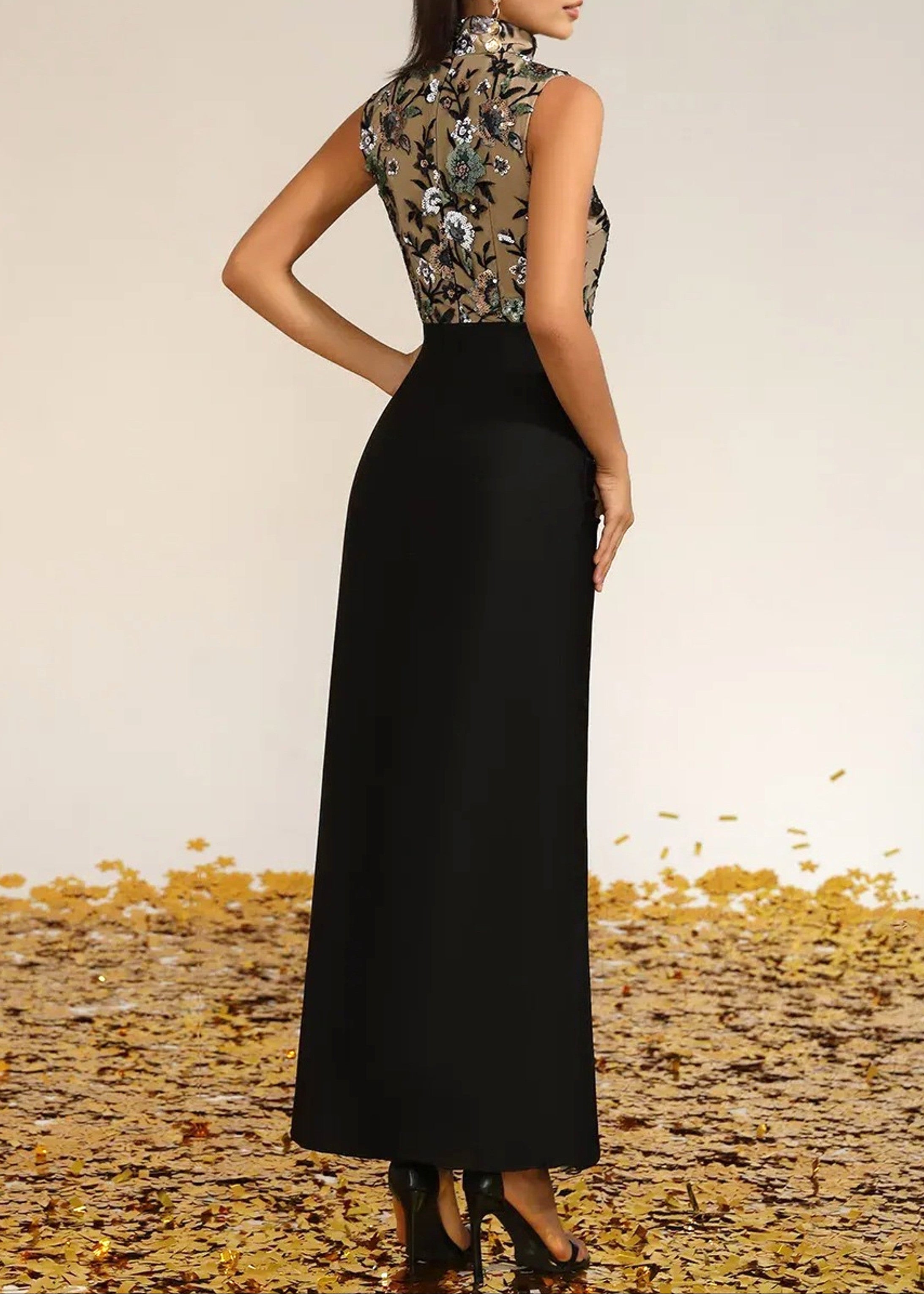 Ailbern Floral Embroidered Maxi Dress In Black
