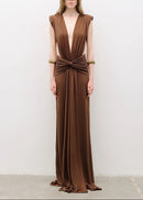Velythar Gathered Sleeveless Deep V Maxi Dress