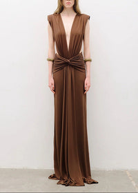 Velythar Gathered Sleeveless Deep V Maxi Dress