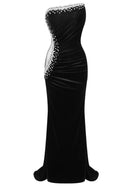 Jonson Crystal Strapless Maxi Velvet Dress In Black