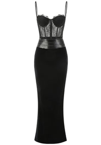 Mariela Lace Corset Maxi Velvet Dress In Black