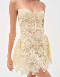 Lequoia Floral Crochet A Line Dress Ivory