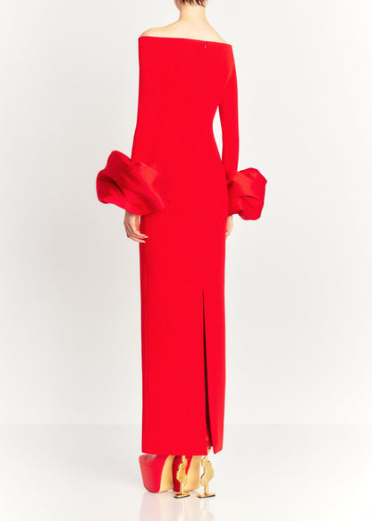 Kyrie Lantern Sleeve Bandage Maxi Dress In Red