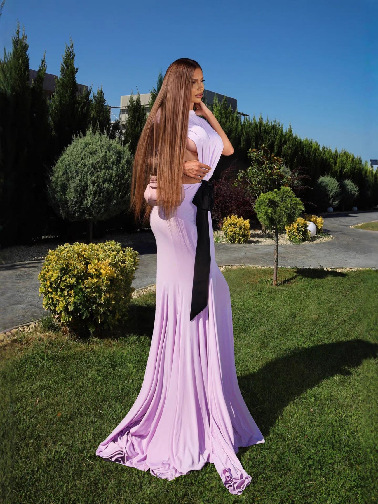 Dabney Bow Backless Maxi Dress In Lavender