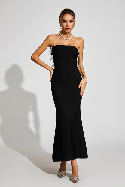 Ebrill Bow Tie Bandage Maxi Dress In Black