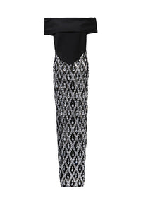 Isomorph Bardot Crystal Embellished Maxi Dress In Black
