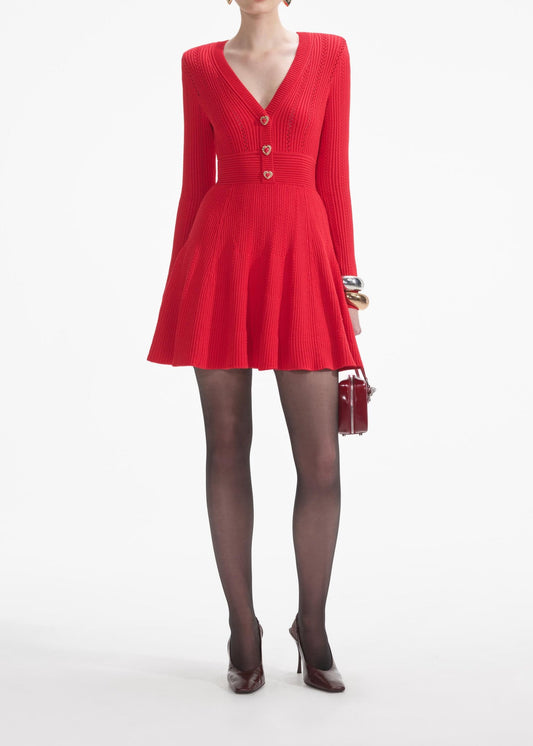 Gentry Pointelle Knit Mini Dress In Red