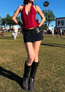 Kovriel Halter Lace Up Corset Top In Red