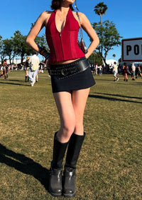 Kovriel Halter Lace Up Corset Top In Red