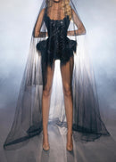 Colter Strapless Sequin Feather Bodysuit In Black