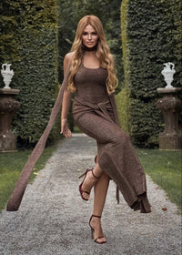 Mansi Halter Sparkly Maxi Dress In Brown