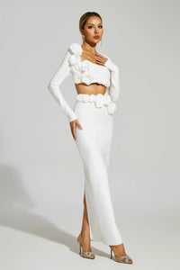 Dellis Flower Bandage Skirt Set In White