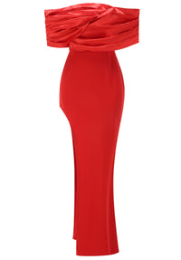 Galilea Draped Design Bardot Maxi Dress In Red