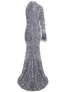 Jaron One Sleeve Sequin Maxi Dress In Grey