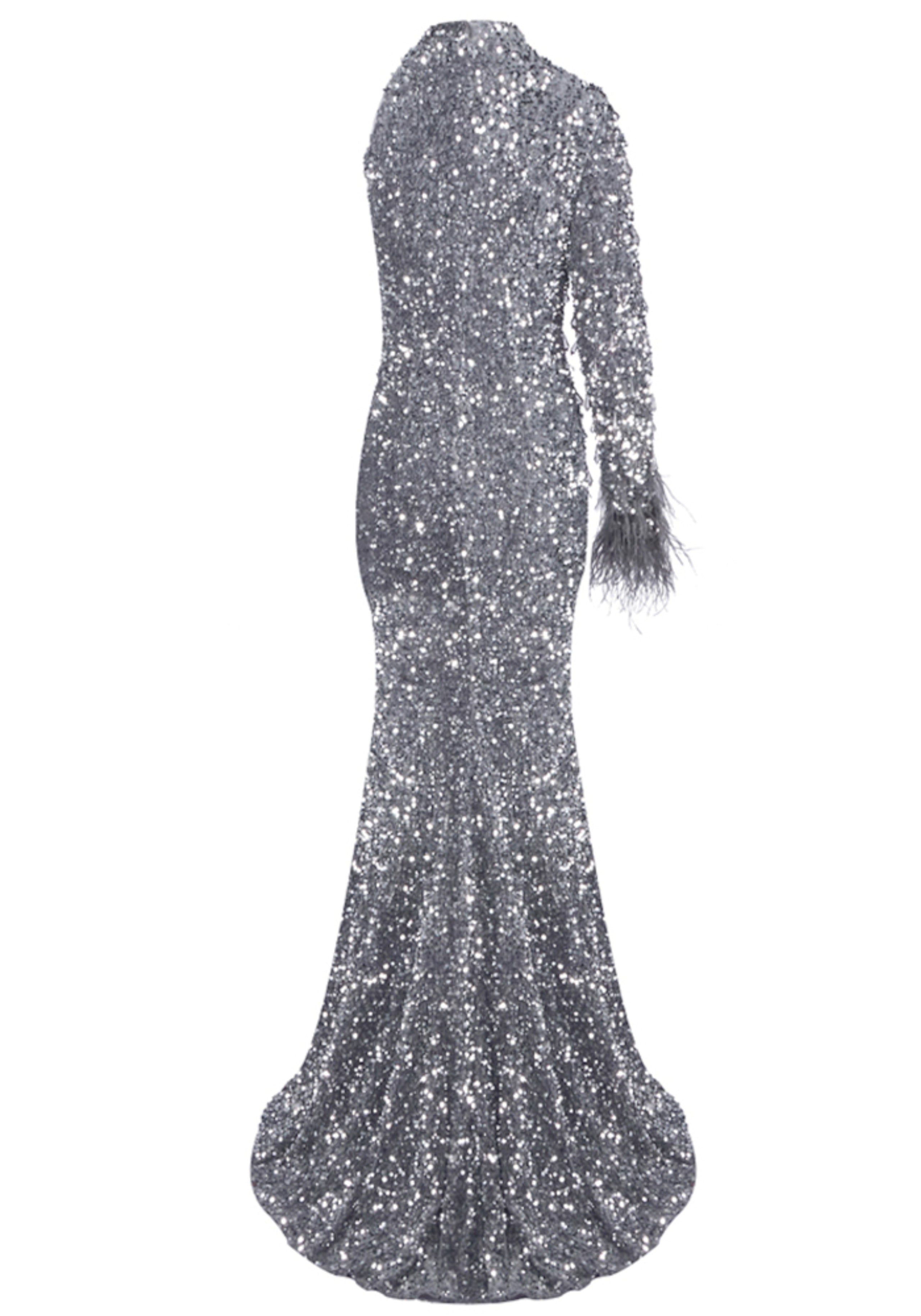 Jaron One Sleeve Sequin Maxi Dress In Grey