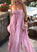Noelia Strapless Ruffle Maxi Dress In Lavender Pink