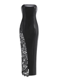 Laisha Faux Leather Lace Maxi Dress In Black