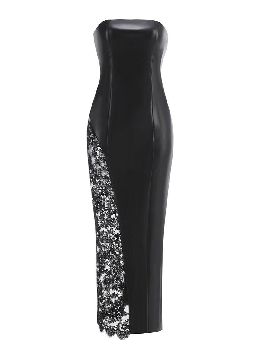 Laisha Faux Leather Lace Maxi Dress In Black