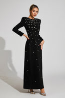 Bethel Long Sleeve Crystal A Line Maxi Dress In Black