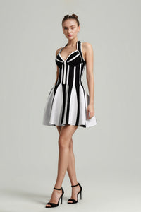 Santos Halterneck Knitted Striped Mini Dress