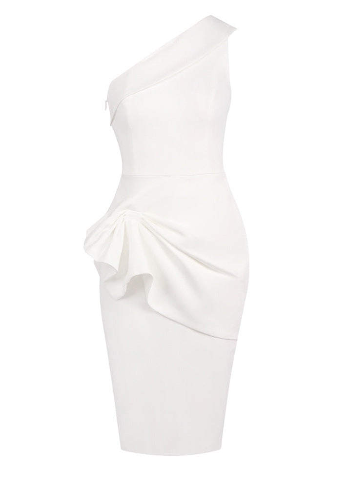 Dracen One Shoulder Draped Midi Dress