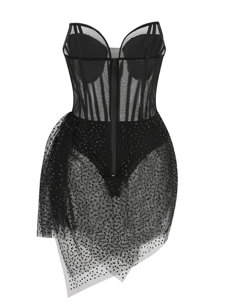 Ngaio Strapless Rhinestone Mesh Dress