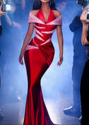 Ailyn Halter Sequin Corset Maxi Velvet Dress In Red