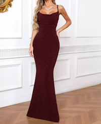 Hexara Draped Sparkly Maxi Dress In Burgundy