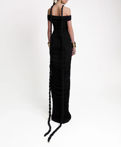 Gilead One-Piece Braided Pleated Maxi Dress In Black