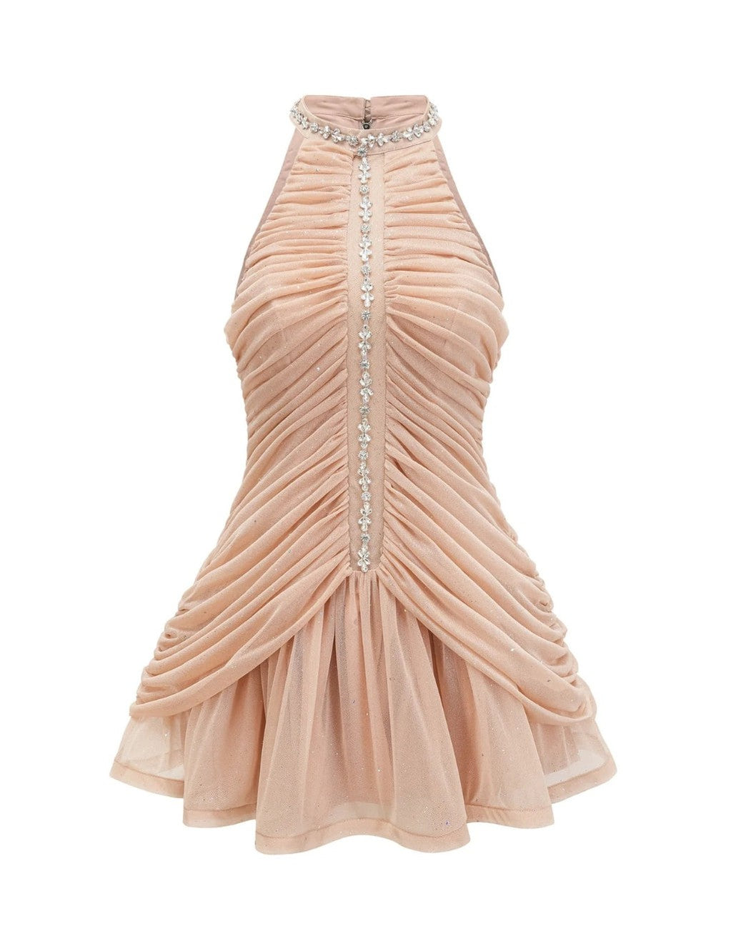 Rex Embellished Ruched Mini Dress In Champagne