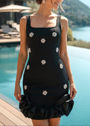 Isobaria Crystal Detail Floral Puff Hem Mini Dress In Blue